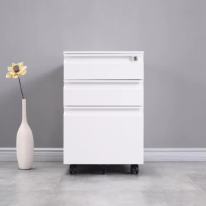 White 3 Drawers Mobile Pedestal Steel Cabinet