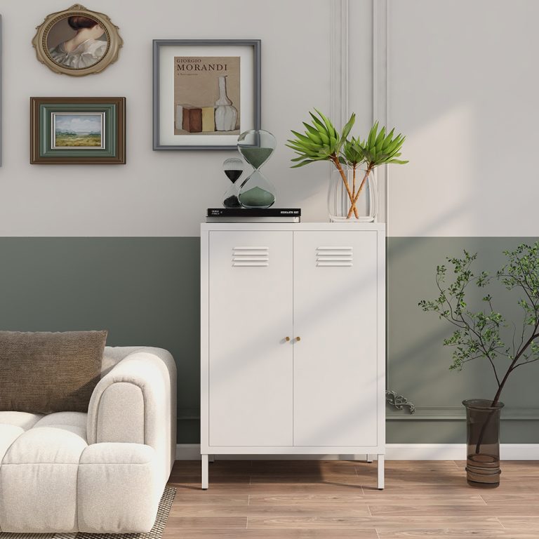 2 door white steel storage cabinet