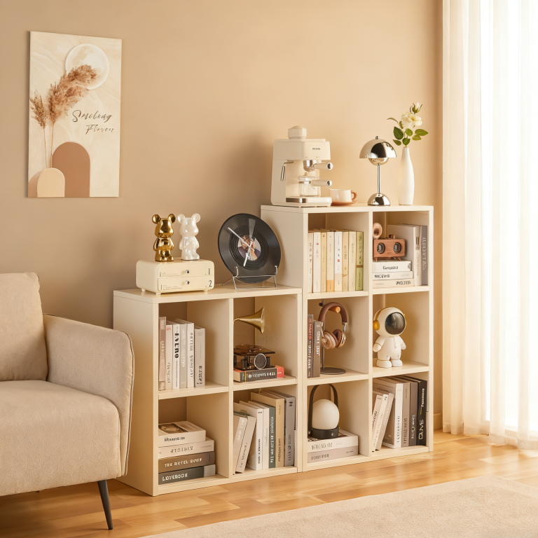 white metal bookcase