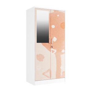 2-door steel print wardrobe with Mirror