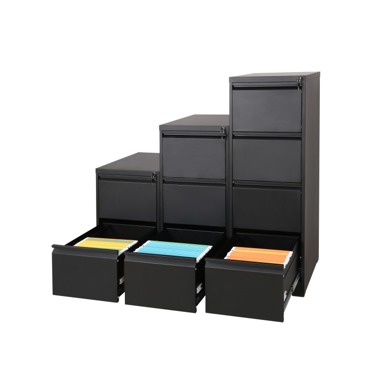 black steel filing cabinet with drawer