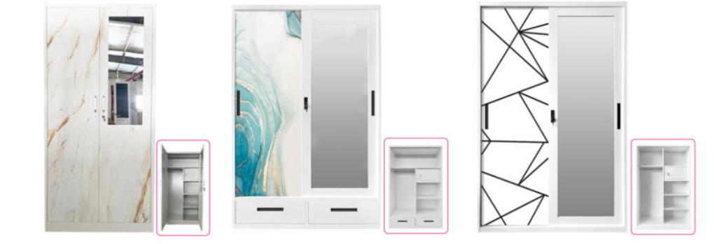 2 door steel wardrobe with mirror