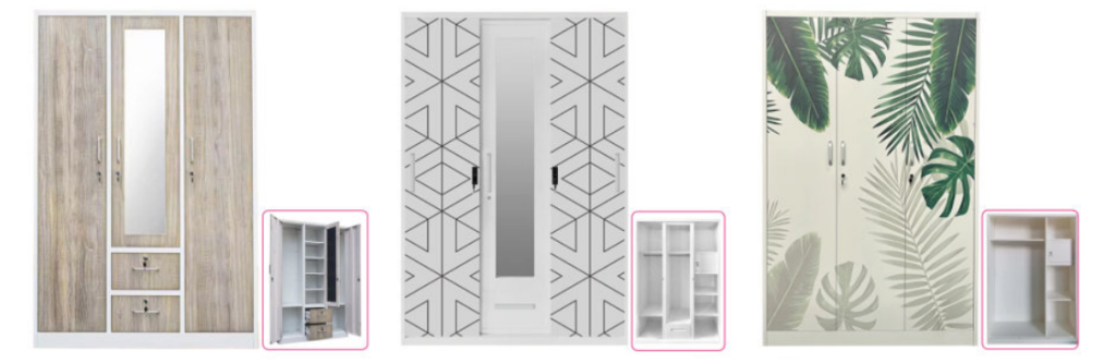 3 door steel wardrobe with mirror