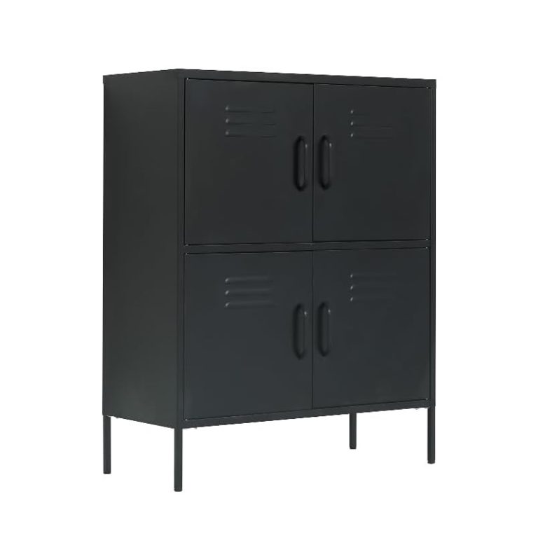 Black storage cabinet with drawers