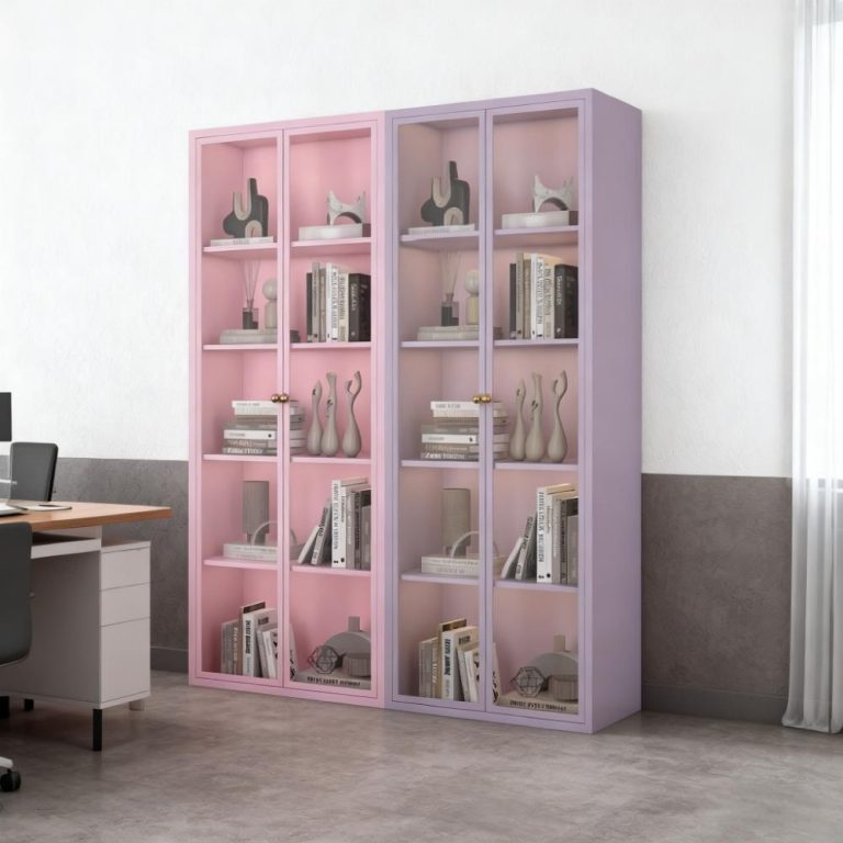 Double Glass Door Tall Storage Cabinet