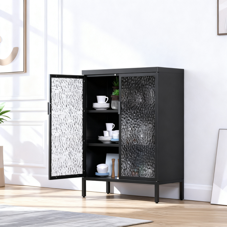 Storage Cabinet with Glass Doors