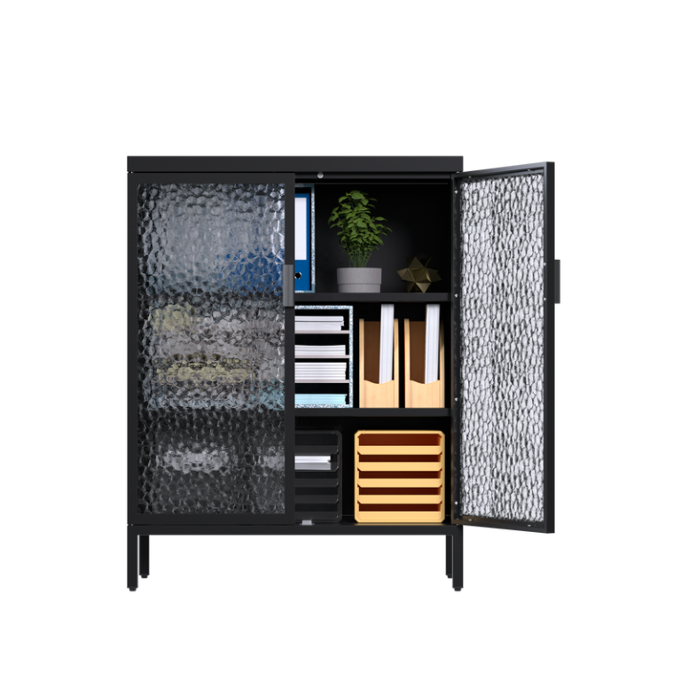 glass door storage cabinet