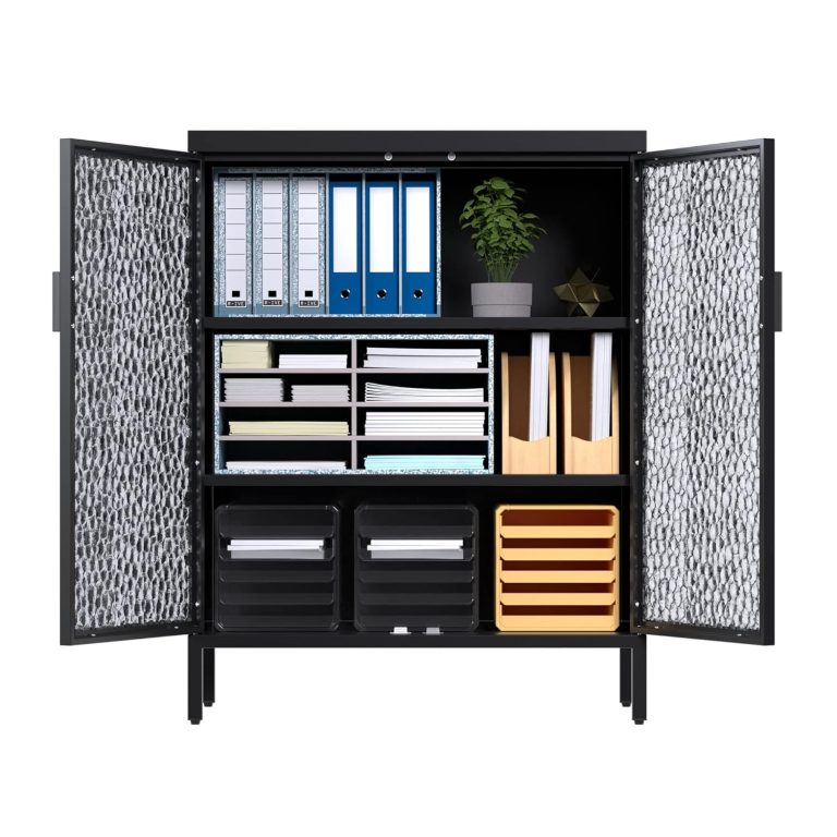 metal cabinet with glass doors