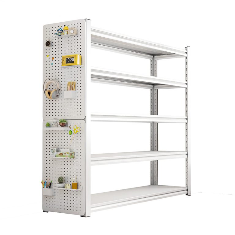 white steel shelving unit