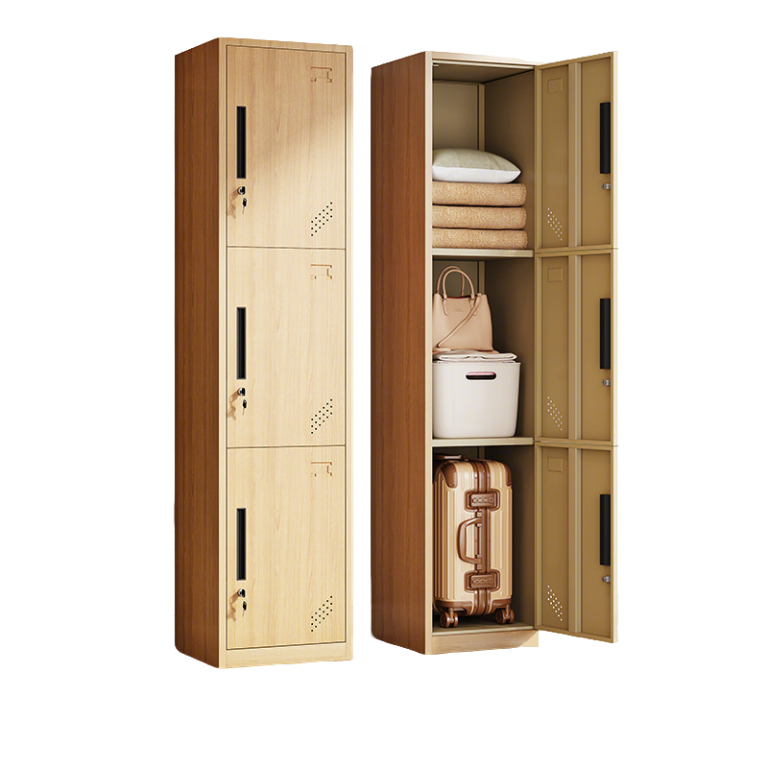 Wood-Printed 3 Door Steel Locker Cabinet