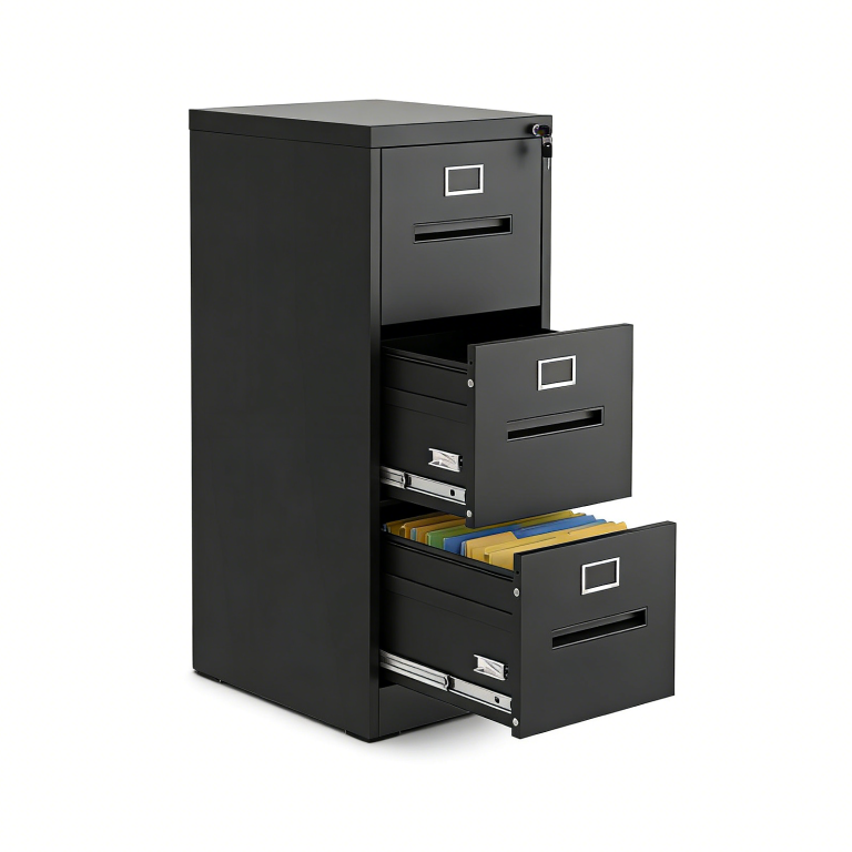 Black 3 Drawer File Cabinet